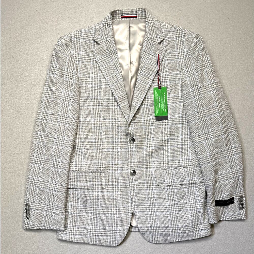 Tommy Hilfiger Men's Modern-Fit Windowpane Sport Coat light grey 36S $295